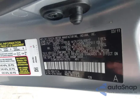 2011 Toyota Sienna Le V6 z USA, uszkodzony, nr VIN 5TDKK3DC4BS136270